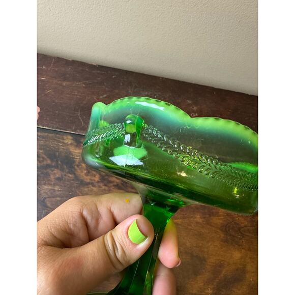Jefferson Glass 1904 Green Opal Alpine AKA Swag Wreath & Brackets Footed Compote - Picture 10 of 13